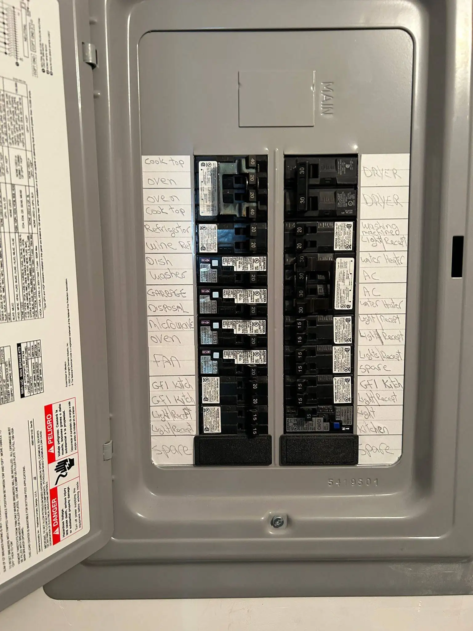 Residential panel upgrade with every breaker labeled